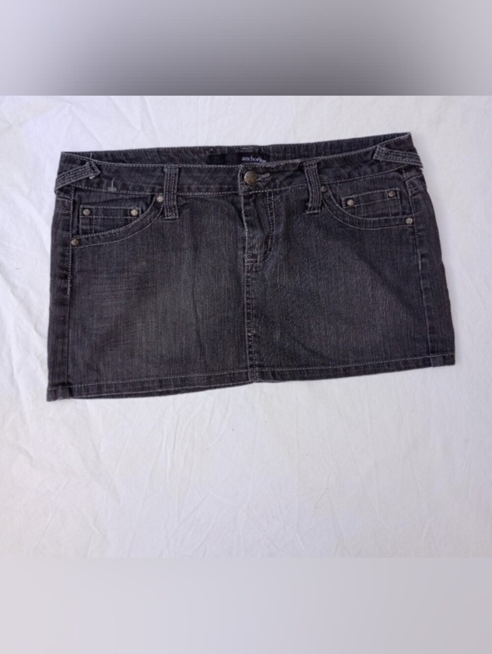 VTG Anchor Blue Low Rise Black Denim Mini Skirt Y2K Grunge Indie Skater Size 11
